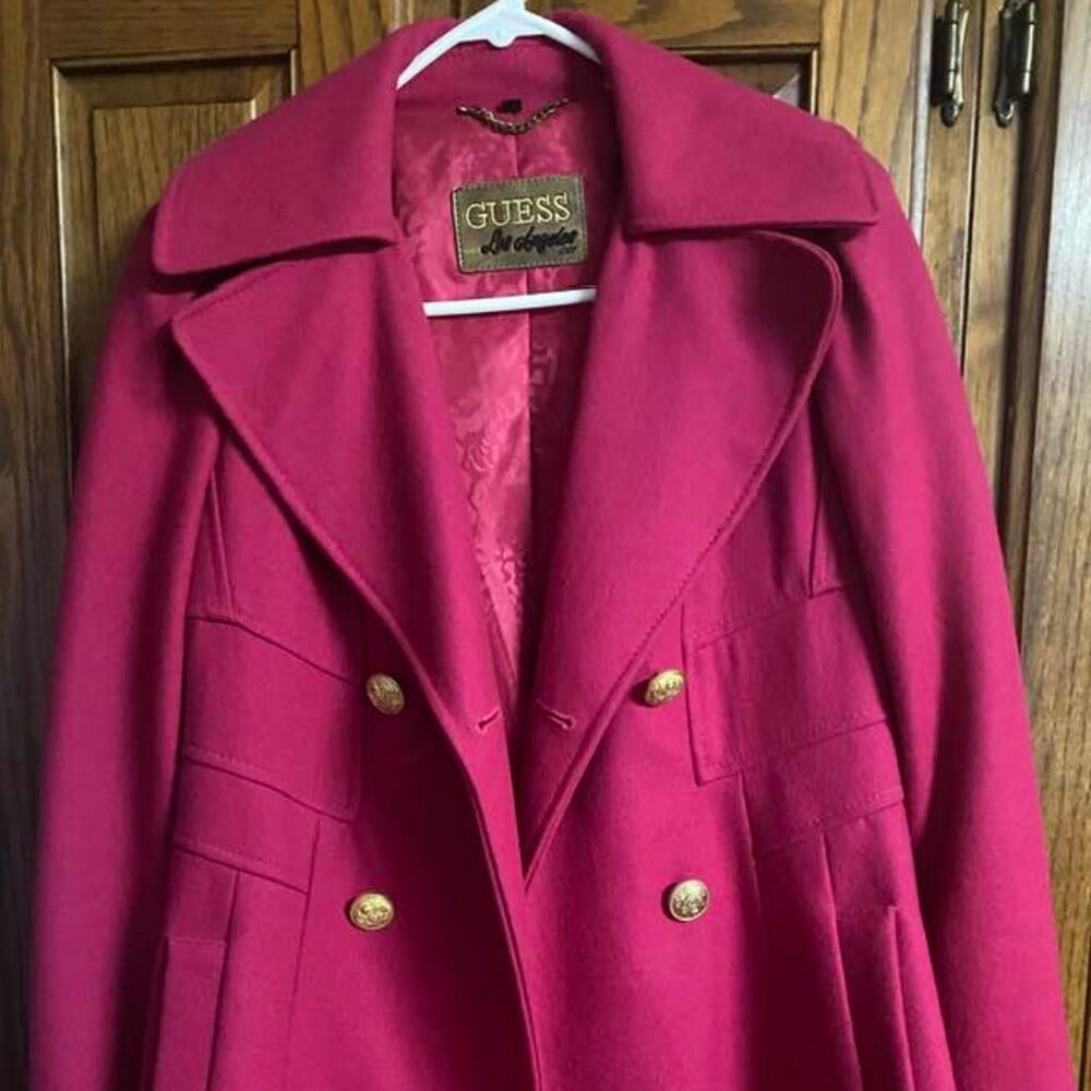 Guess Los Angeles1981 Pea Coat Dark Pink Color